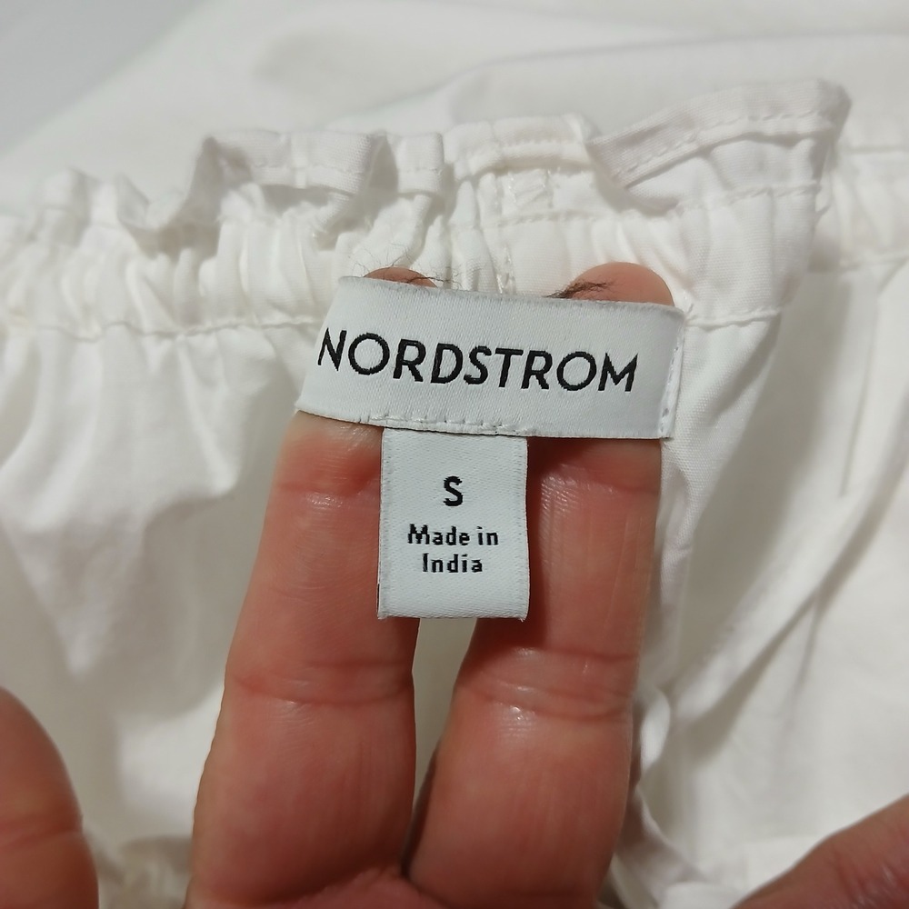 Nordstrom White Cotton Puff Sleeve Nightgown Lounge Dress Pocket Small - Picture 4 of 7